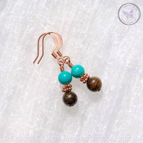 Bronzite & Turquoise Copper Earrings